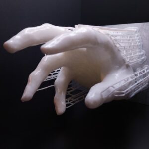 A creepy hand printed from Light Link™ PVDF SLA resin.